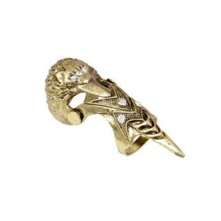 BMC Size 10 Antique Gold Alloy Crow Head Talon Tipped Gothic Double Finger Ring