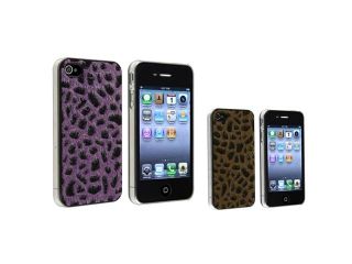 Insten [2 Pack] Deep Brown + Purple Furry Leopard Case Compatible With iPhone 4 4G 4S