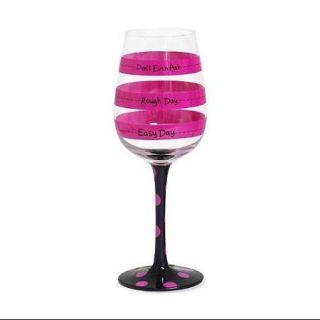 Hot Pink Black Polka and Stripe Fill Line Wine Glass Rough Day Dont Ask 12oz Gift