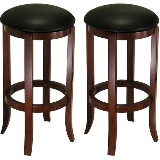 30" Swivel Bar Stools with Faux Leather Seat, Set of 2, Black and Walnut