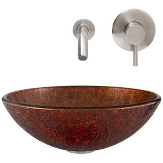 Mahogany Moon Glass Vessel Bathroom Sink with Olus Wall Mount Faucet