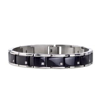 Mens Stainless Steel 1/10ct Diamond Bracelet with Black ION Plating
