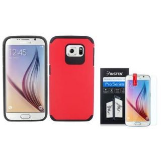 Insten For Samsung Galaxy S6 Slim Hybrid Hard Soft Case Cover w/ UV Coating+Protector Red