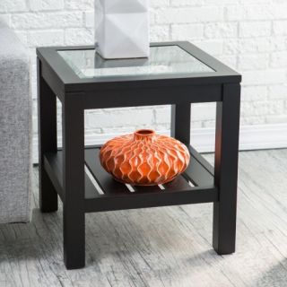 Sutton Glass Top End Table with Slat Bottom   End Tables
