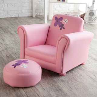 Kids Pink Floral Chair With Ottoman