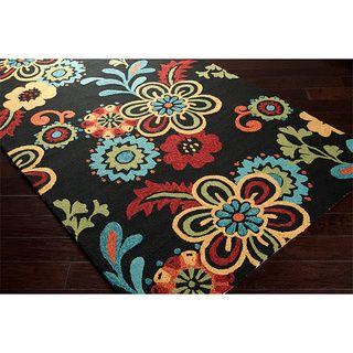Hand hooked Bold Daisies Caviar Indoor/Outdoor Floral Rug (5 x 76)