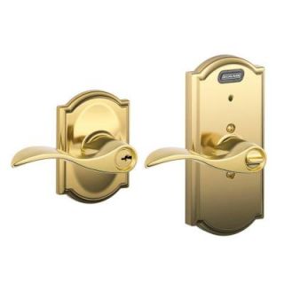 Schlage Bright Brass Keyed Entry Lever with Built In Camelot Alarm FE51 V ACC 505 CAM 605