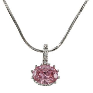 Kate Bisset Silvertone Oval cut Pink or Green CZ Pendant