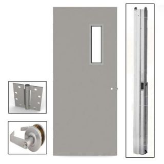 L.I.F Industries 36 in. x 80 in. Gray Flush Steel Vision Light Commercial Door Unit with Hardware UKVS3680R