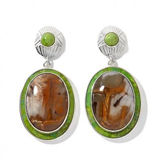 Jay King Petrified Wood and Lemon Lime Turquoise Sterling Silver Drop Earrings   7576753