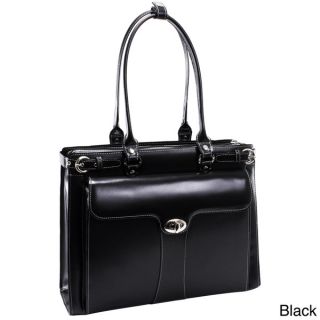 McKlein Womens Black Lake Forest Italian Leather Laptop Tote