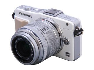 OLYMPUS E PM2 White Micro Four Thirds Interchangeable Lens System Camera with Silver 14 42mm II R M. Zuiko Lens