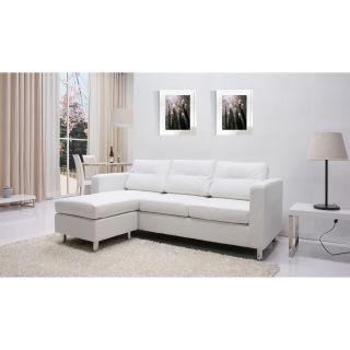 Detroit White Convertible Sectional Sofa and Ottoman Set  