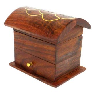 Handcrafted Tiny Wood Chest with Drawer (India)