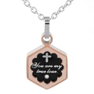CZ Stainless Steel Rose Gold Tone Inspirational Pendant Necklace