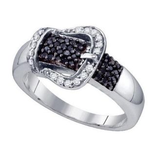 Sterling Silver 0.35ctw Elegant Black Diamond Micro Pave Belt Fashion Ring