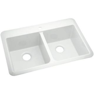 STERLING Slope Top Mount Vikrell 33 in. 1 Hole Double Bowl Kitchen Sink in White 1042 1 0