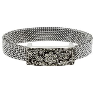 MARC Sterling Silver Marcasite X Design Stretch Mesh Bracelet