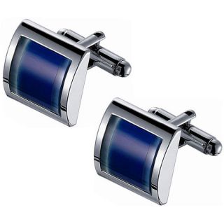 Two tone Rhodium plated Stainless Steel Blue Catseye Cufflinks