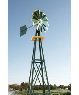 Decorative Green and Yellow Powder Coated Metal Backyard Windmill   Outdoor Sculptures and Statues