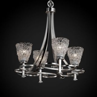 Justice Design Group GLA 8560   Arcadia 4 Light Uplight Chandelier   Tapered Cylinder Shade   Brushed Nickel with Lace Glass   Chandeliers