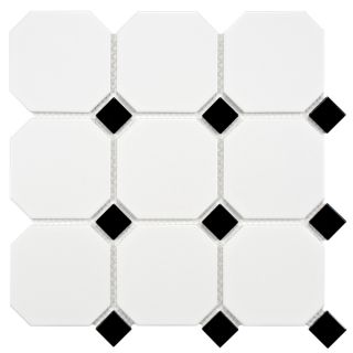 SomerTile 11.625x11.625 inch Victorian Octagon Matte White with Black