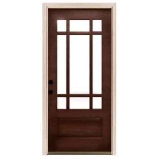 Steves & Sons 36 in. x 80 in. Craftsman 9 Lite Stained Mahogany Wood Prehung Front Door M3109 6 CT WJ 6RH
