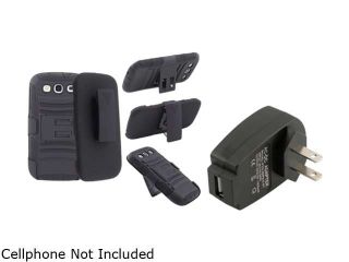 Insten Black Hybrid with Stand Holster Combo & Travel Charger for Samsung Galaxy S3 826156