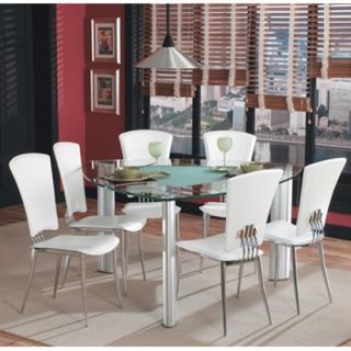 Chintaly Tracy White 7 piece Triangle Glass Top Dining Table Set
