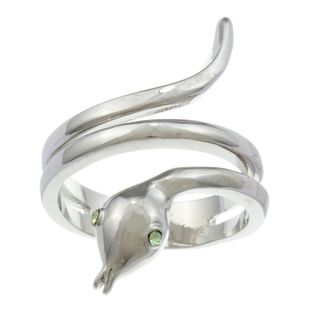 City Style Silvertone Green Cubic Zirconia Coiled Snake Ring