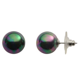 Pearls For You Sterling Silver Black Shell Pearl Stud Earrings (12 mm