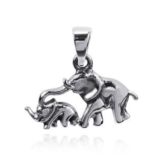 Mother and Baby Elephant Family .925 Silver Pendant (Thailand)