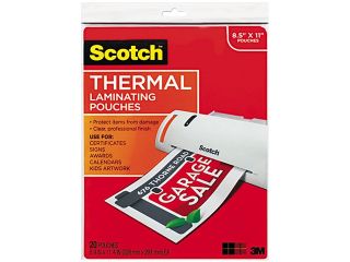 TP3854 20 Scotch Letter size thermal laminating pouches, 3 mil, 11 1/2 x 9, 20/pack