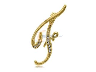 Gold Tone Initial Letter Brooch Pin   F