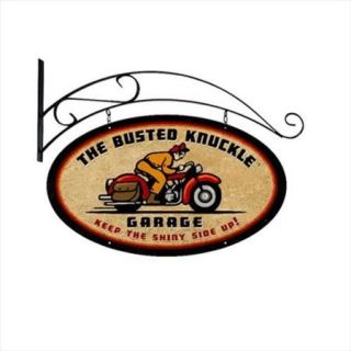 Past Time Signs BUST058 Retro Rider Motorcycle Double Sided Oval Metal Sign With Wall Mount