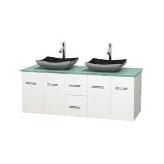 Wyndham Collection Centra 60 in. Double Vanity in White with Glass Vanity Top in Green and Black Granite Sinks WCVW00960DWHGGGS1MXX