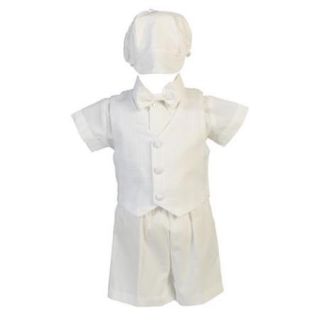 Little Boys White Cotton Plaid Vest Hat Shorts Christening Outfit Set 4T