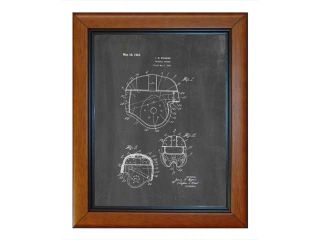 Football Helmet Patent Art Chalkboard Print in a Honey Glazed Wood Frame