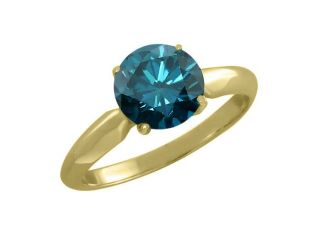 2.20 Ct Round Blue Diamond 925 Yellow Gold Plated Silver Ring