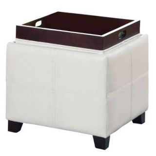 Worldwide Homefurnishings Faux Leather Storage Ottoman in White with Reversible Tray Lid 402 772WT