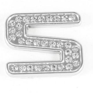 Mini Car Letter S Design Silver Tone Rhinestones Adhesive Emblem Badge Sticker