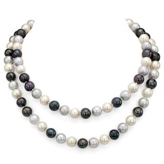 Sterling Silver Freshwater White, Grey, Black Pearl Necklace (9 mm
