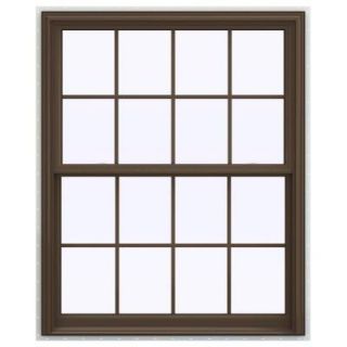 JELD WEN 43.5 in. x 59.5 in. V 2500 Series Double Hung Vinyl Window with Grids   Brown THDJW144401149
