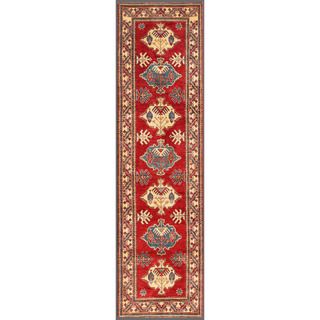 Afghan Hand knotted Kazak Red/ Ivory Wool Rug (29 x 102)