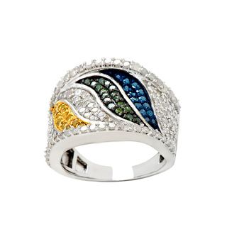 Sterling Silver 1 3/4ct TDW Multi color Diamond Pave Ring (H I, I2 I3