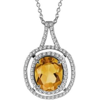 3.48 Ct Oval Yellow Citrine 925 Sterling Silver Pendant