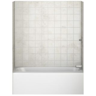 Aqua Glass Tilekit 60 in W x 30 in D x 60 in H High Gloss Pearl White Polystyrene Bathtub Wall Surround