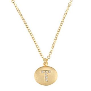 Goldplated Pave set Crystal Round Initial Gemstone Necklace   17 inch Letter J
