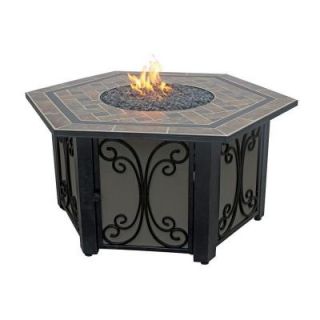 Endless Summer 41 in. Hex LP Fire Pit with Slate Tile and Wrought Iron Panels GAD1352SP