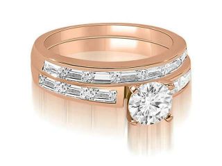2.45 cttw. Elegant Round And Baguette Cut Diamond Bridal Set in 18K Rose Gold